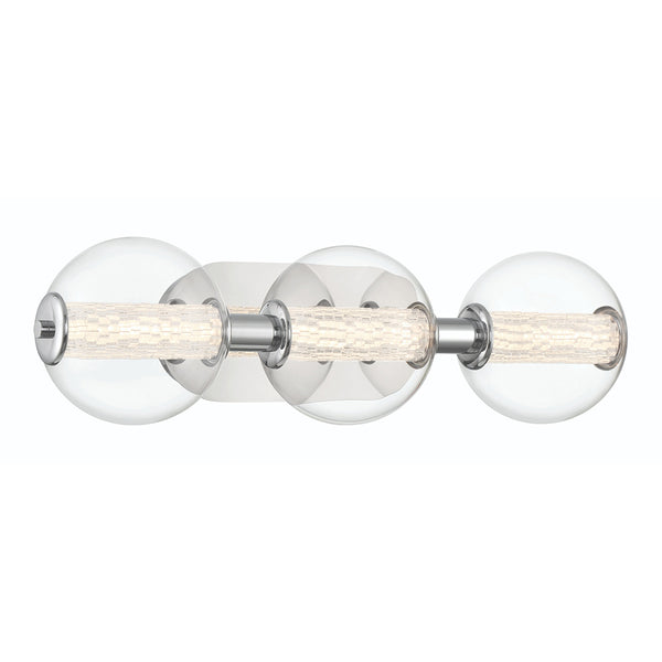 Atomo IP44 Three LED Wall Light in Polished Chrome with Clear Glass Globes