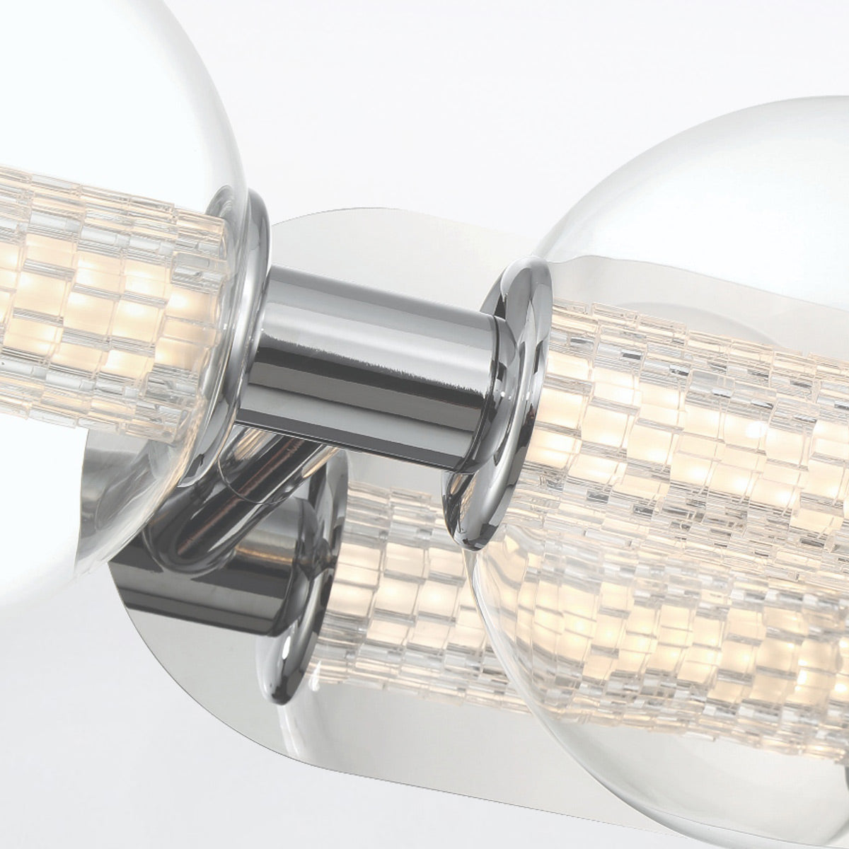 Atomo IP44 Three LED Wall Light in Polished Chrome with Clear Glass Globes