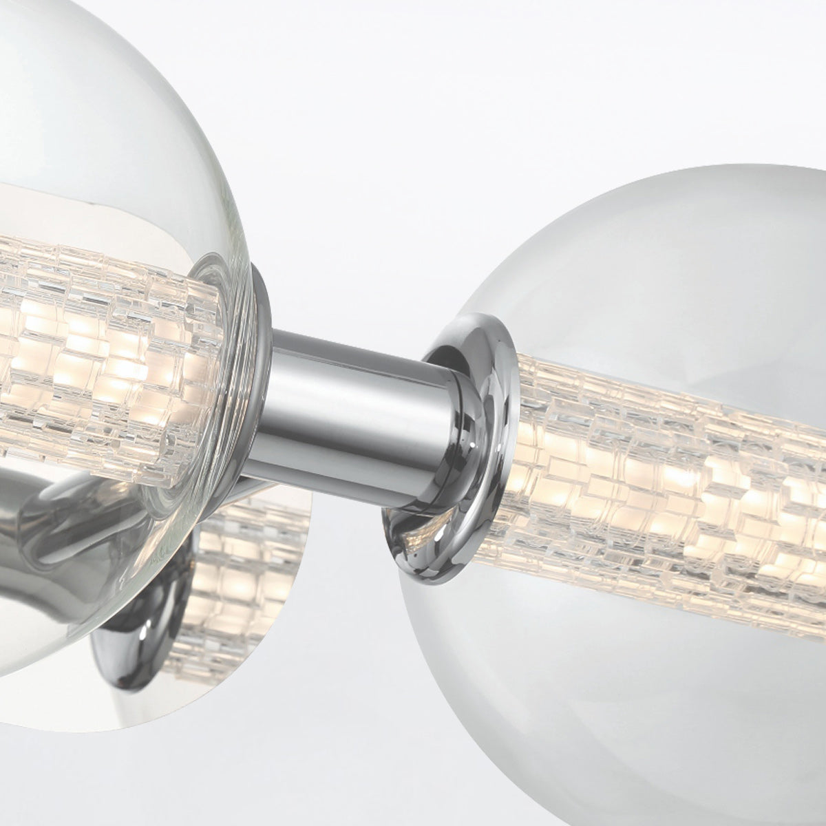 Atomo IP44 Three LED Wall Light in Polished Chrome with Clear Glass Globes