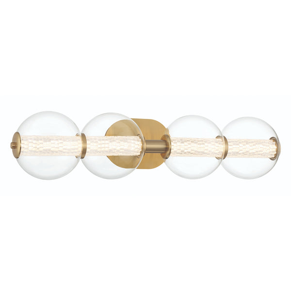 Atomo IP44 Four LED Wall Light in Brushed Gold with Clear Glass Globes