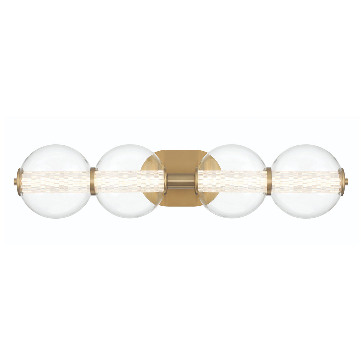 Atomo IP44 Four LED Wall Light in Brushed Gold with Clear Glass Globes