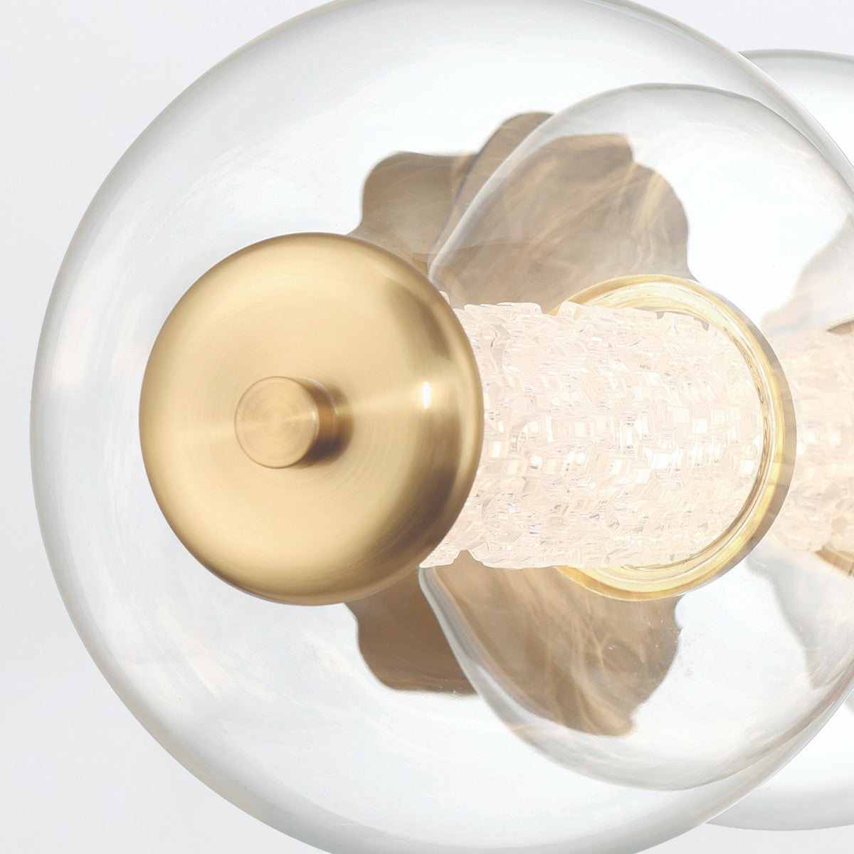 Atomo IP44 Four LED Wall Light in Brushed Gold with Clear Glass Globes