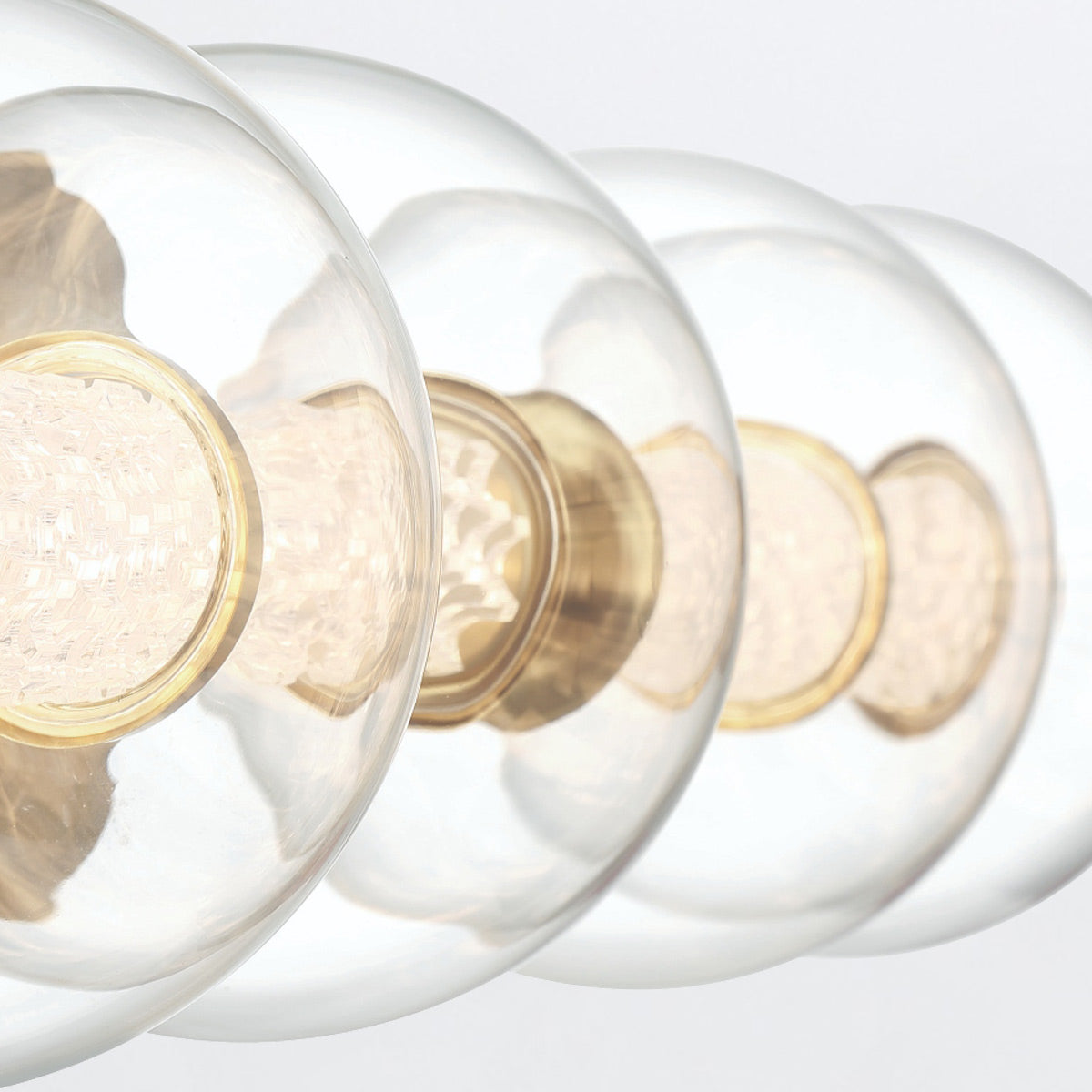 Atomo IP44 Four LED Wall Light in Brushed Gold with Clear Glass Globes