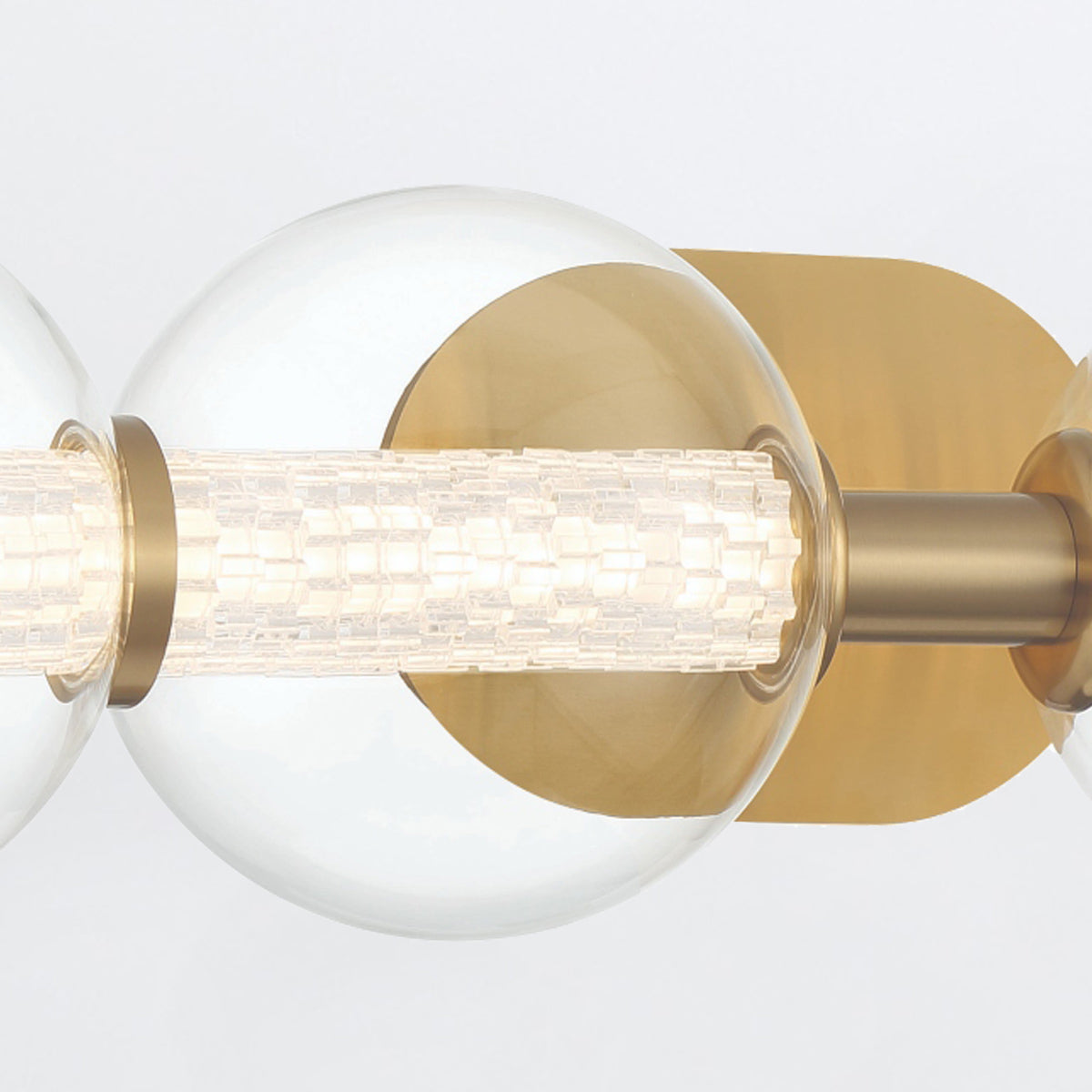 Atomo IP44 Four LED Wall Light in Brushed Gold with Clear Glass Globes