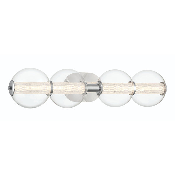Atomo IP44 Four LED Wall Light in Polished Chrome with Clear Glass Globes