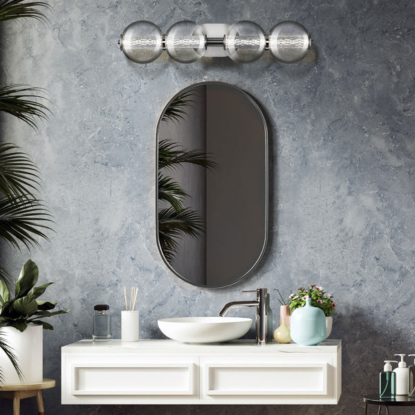 Atomo IP44 Four LED Wall Light in Polished Chrome with Clear Glass Globes