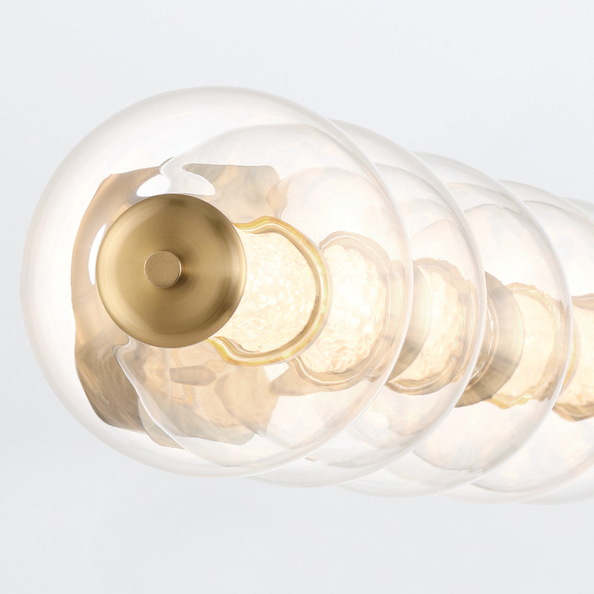 Atomo IP44 Five LED Wall Light in Brushed Gold with Clear Glass Globes