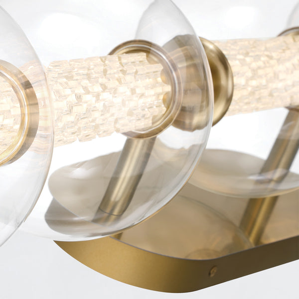 Atomo IP44 Five LED Wall Light in Brushed Gold with Clear Glass Globes