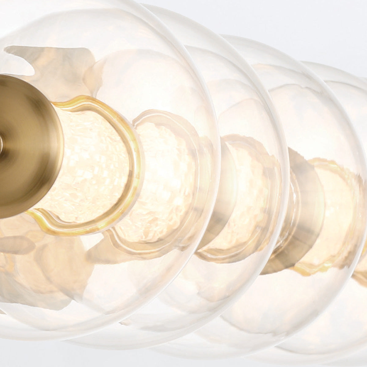 Atomo IP44 Five LED Wall Light in Brushed Gold with Clear Glass Globes