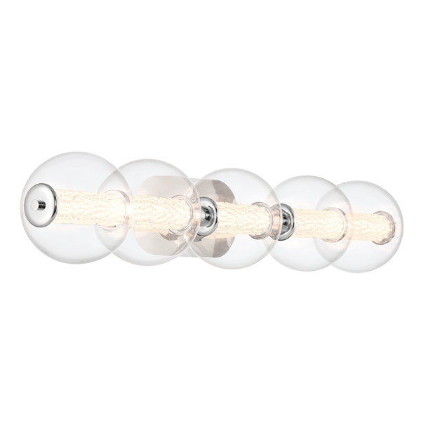 Atomo IP44 Five LED Wall Light in Polished Chrome with Clear Glass Globes