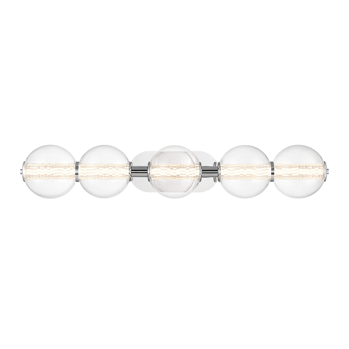 Atomo IP44 Five LED Wall Light in Polished Chrome with Clear Glass Globes
