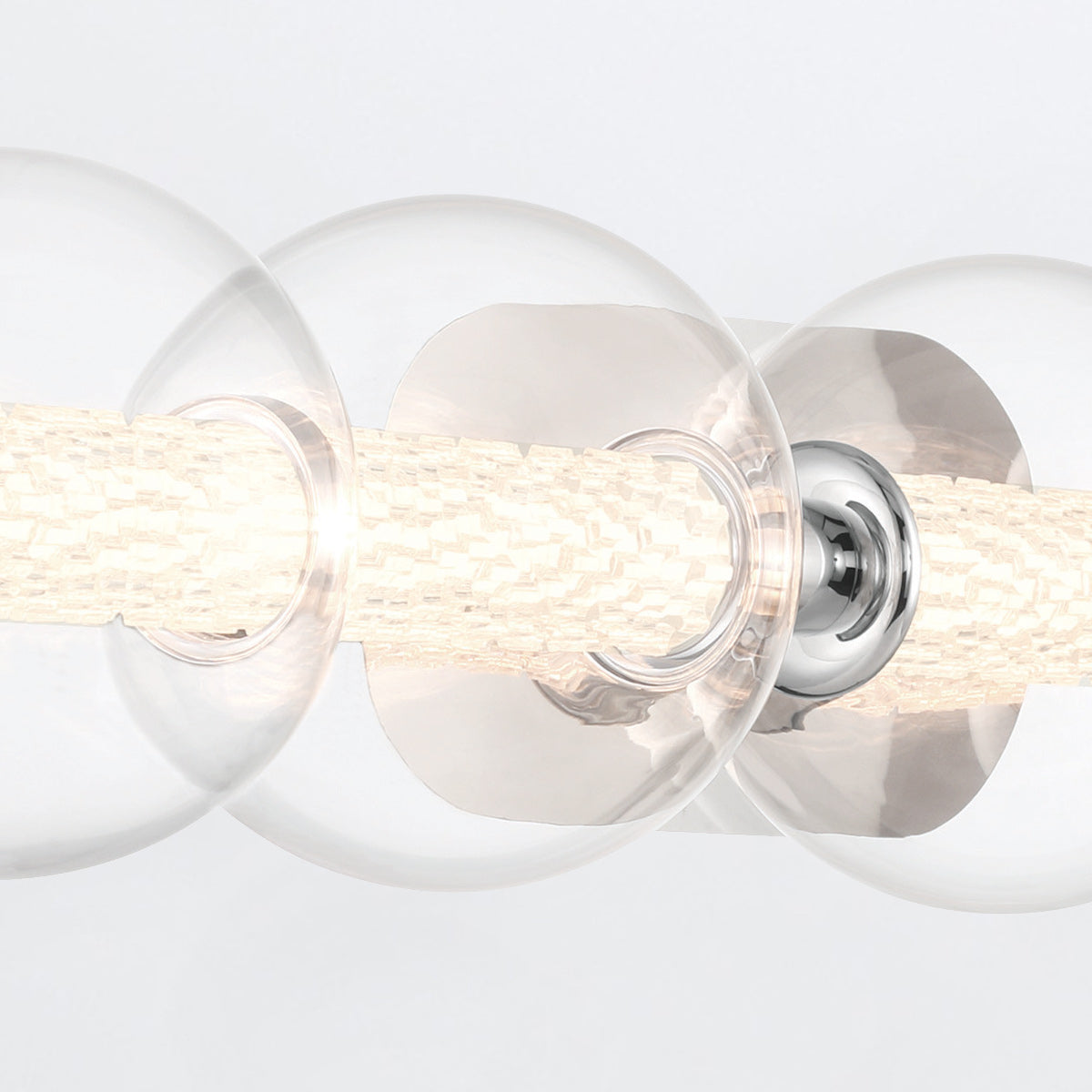 Atomo IP44 Five LED Wall Light in Polished Chrome with Clear Glass Globes