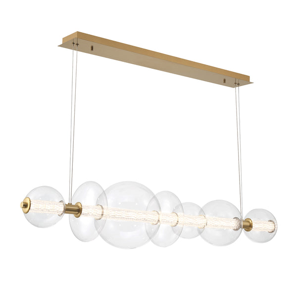 Atomo IP44 Seven LED Linear Pendant in Brushed Gold with Clear Glass Globes