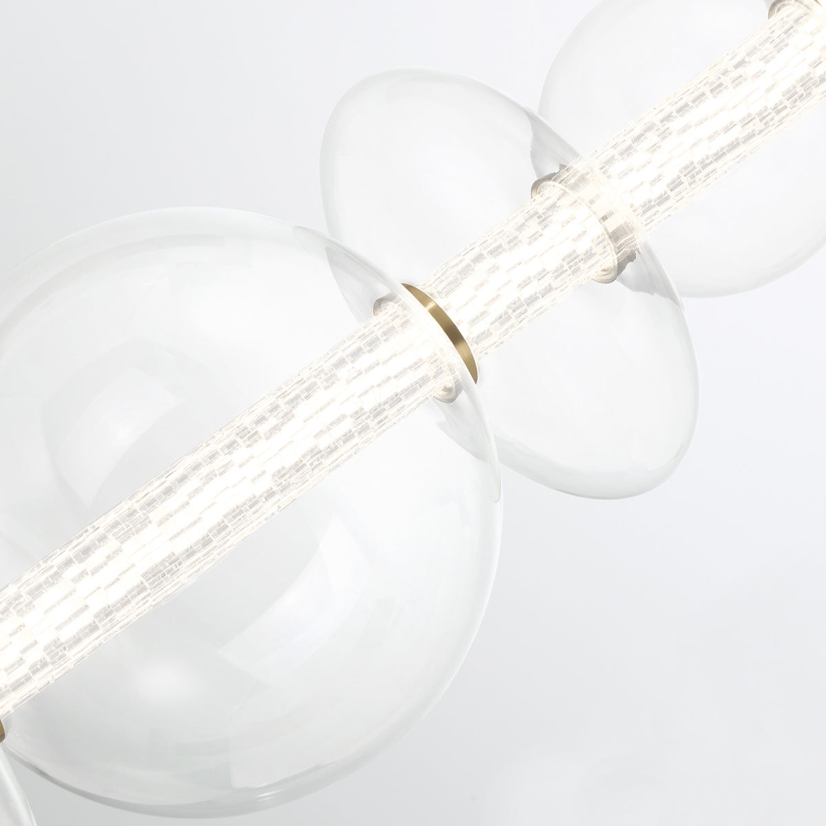 Atomo IP44 Seven LED Linear Pendant in Brushed Gold with Clear Glass Globes