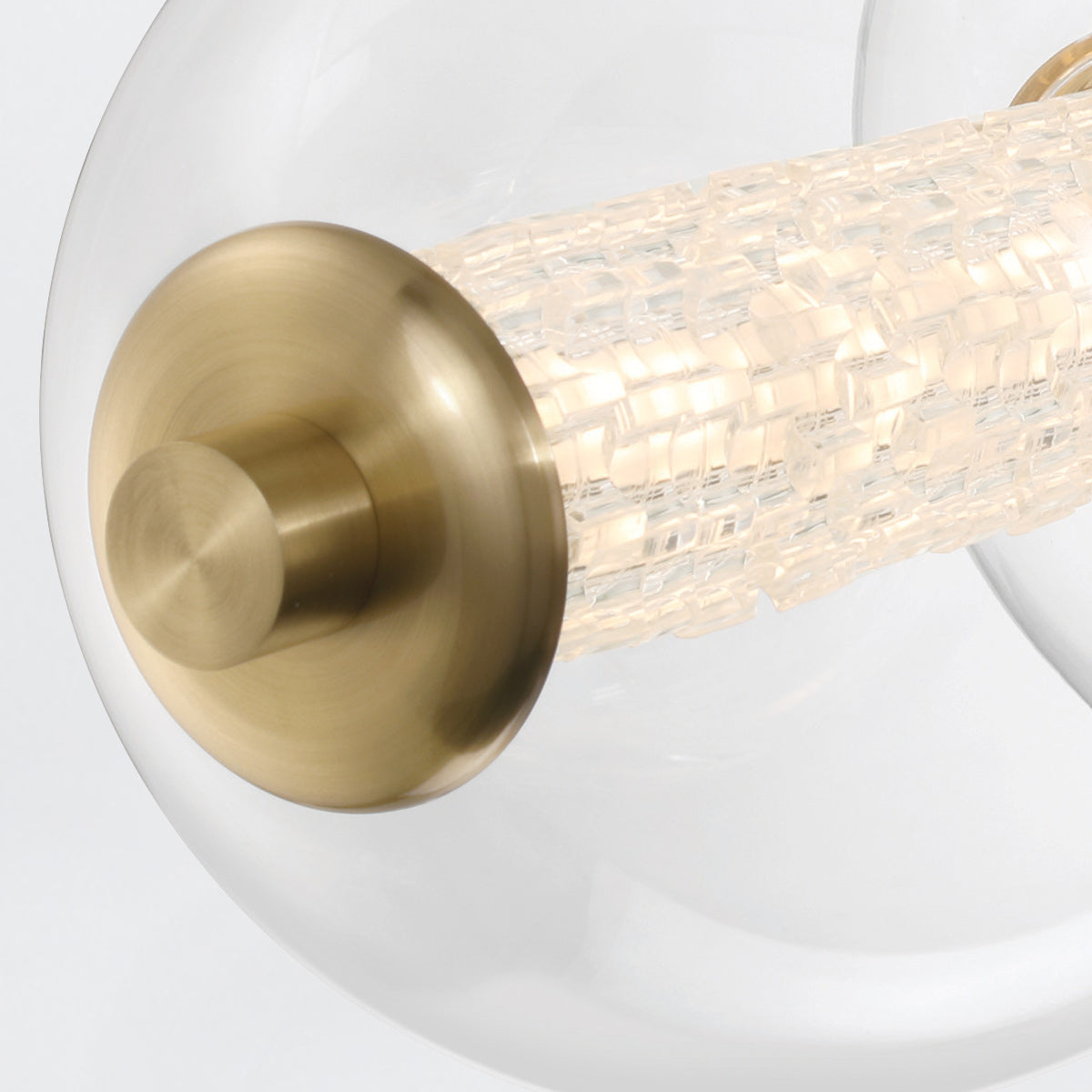 Atomo IP44 Seven LED Linear Pendant in Brushed Gold with Clear Glass Globes