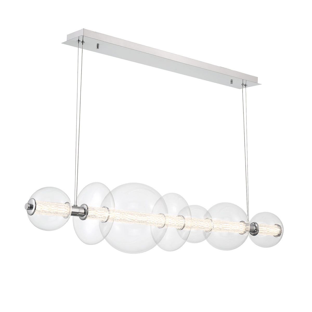 Atomo IP44 Seven LED Linear Pendant in Polished Chrome with Clear Glass Globes