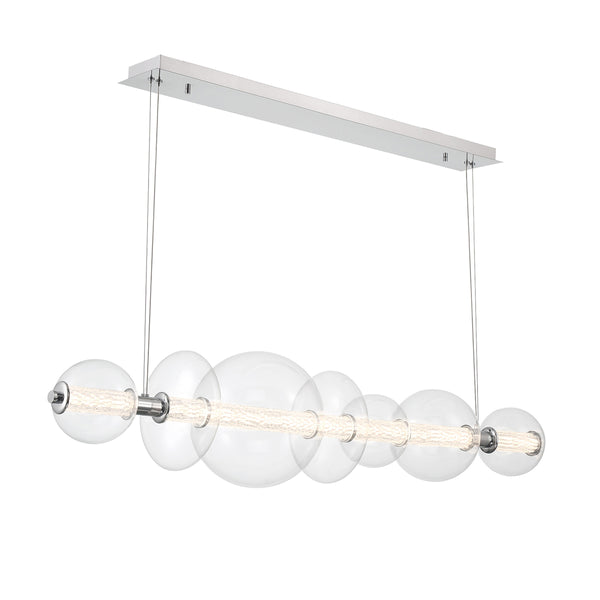 Atomo IP44 Seven LED Linear Pendant in Polished Chrome with Clear Glass Globes