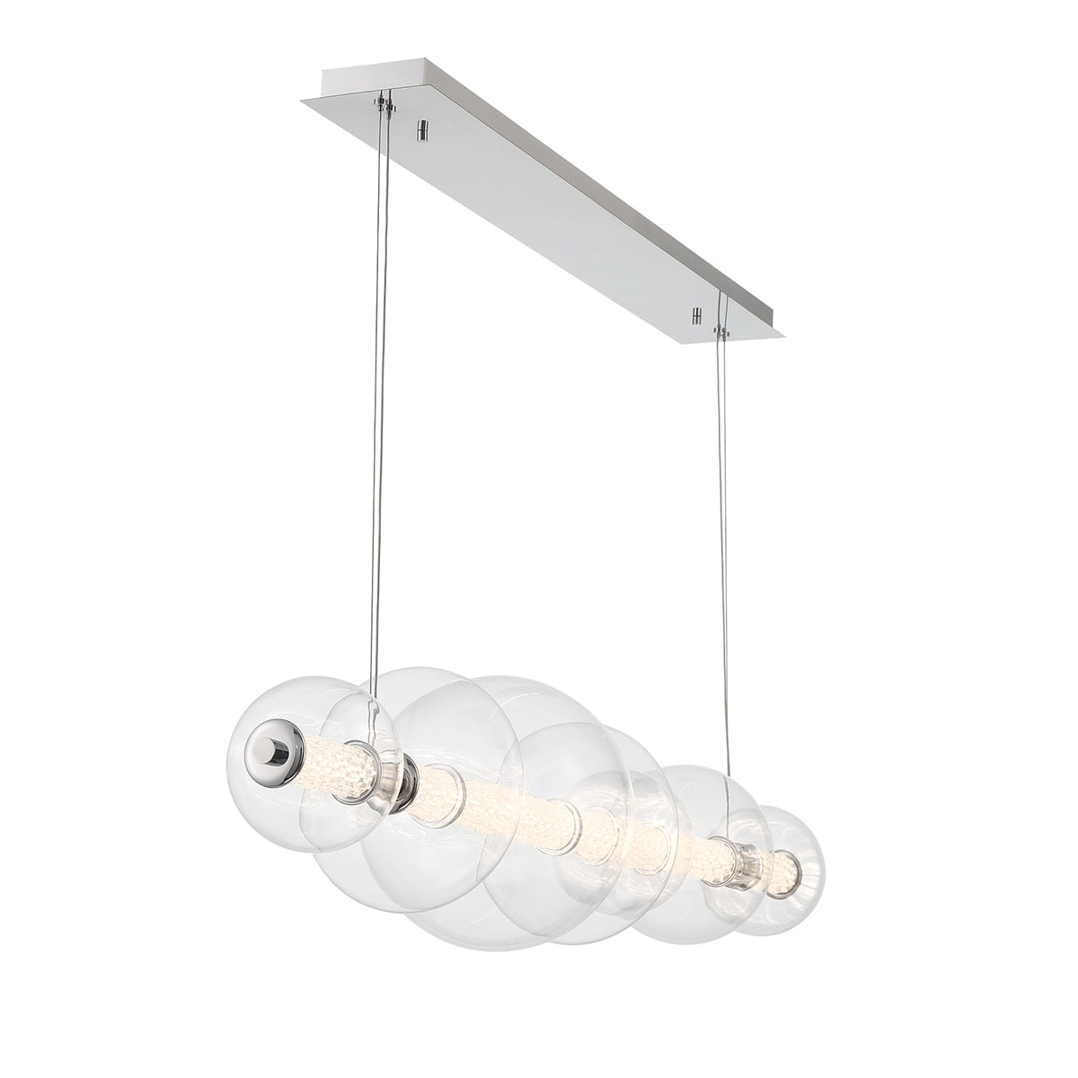 Atomo IP44 Seven LED Linear Pendant in Polished Chrome with Clear Glass Globes