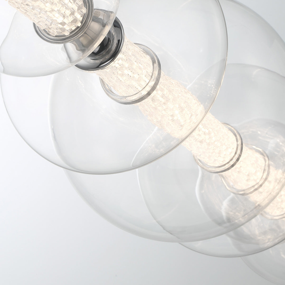 Atomo IP44 Seven LED Linear Pendant in Polished Chrome with Clear Glass Globes