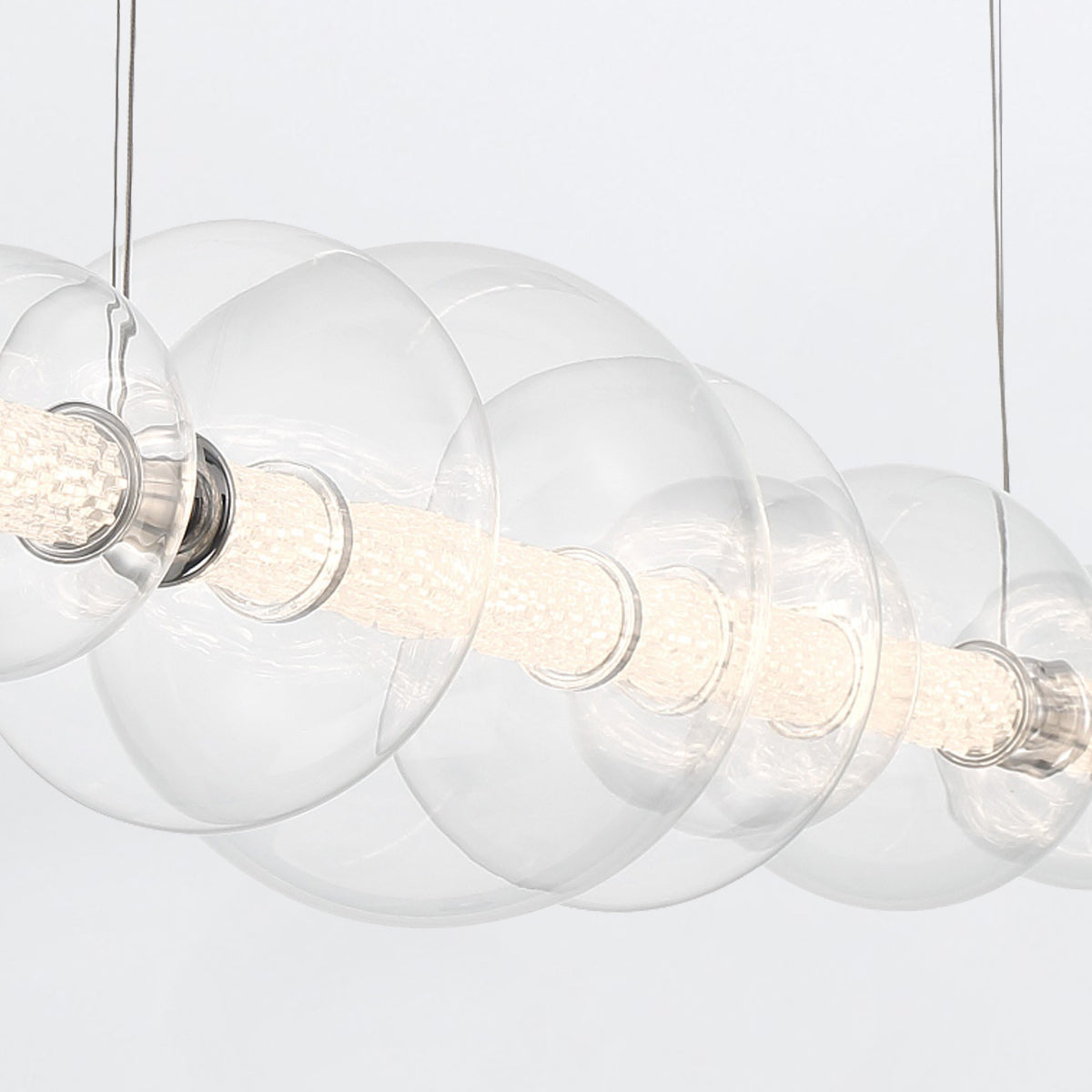 Atomo IP44 Seven LED Linear Pendant in Polished Chrome with Clear Glass Globes