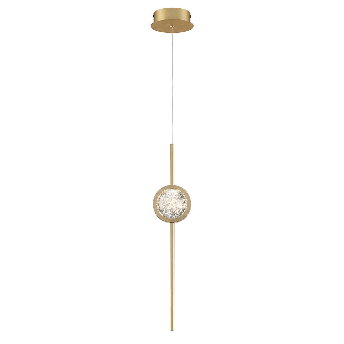 Barletta Single Drop LED Pendant in Brushed Gold with a Clear Seeded Glass Orb