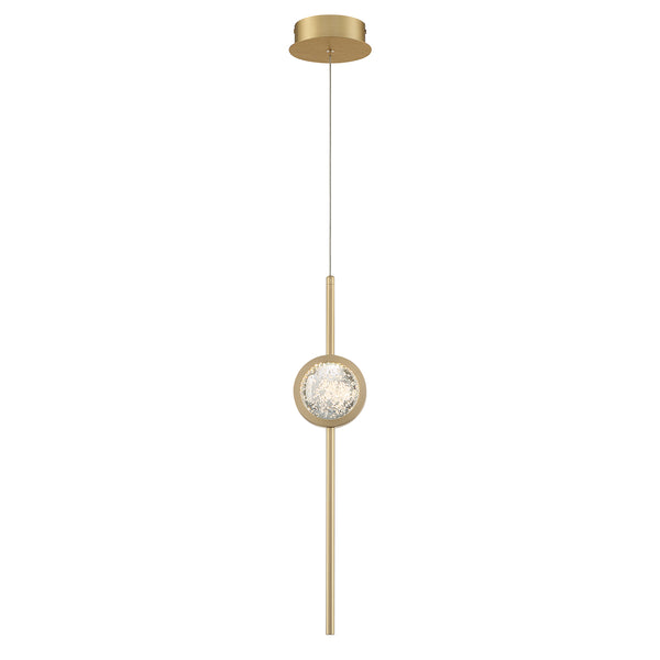 Barletta Single Drop LED Pendant in Brushed Gold with a Clear Seeded Glass Orb