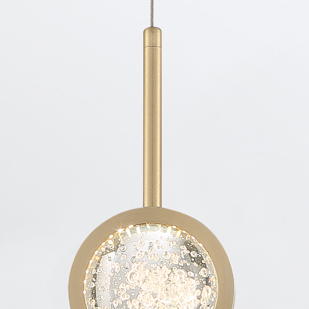 Barletta Single Drop LED Pendant in Brushed Gold with a Clear Seeded Glass Orb