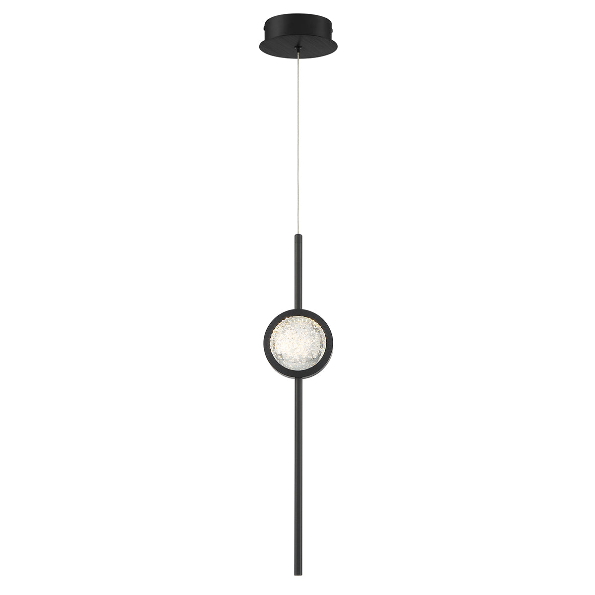 Barletta Single Drop LED Pendant in Matte Black with a Clear Seeded Glass Orb