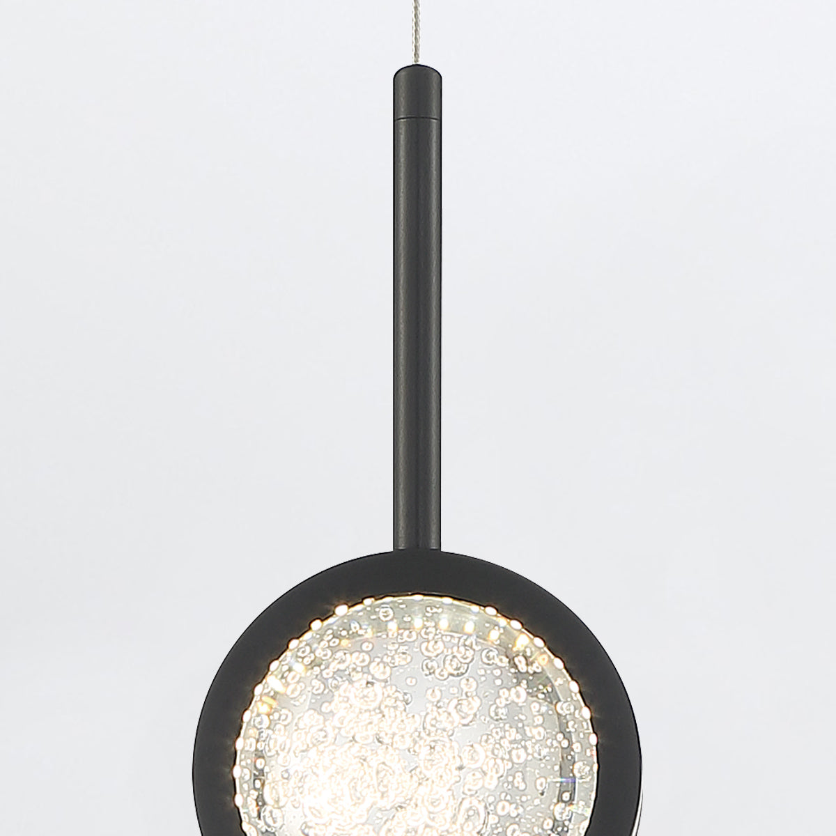 Barletta Single Drop LED Pendant in Matte Black with a Clear Seeded Glass Orb