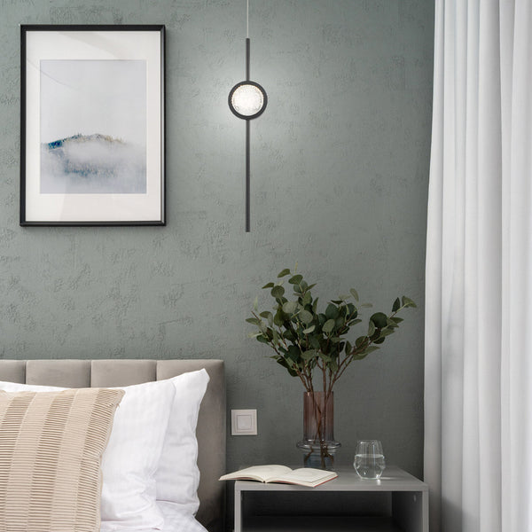 Barletta Single Drop LED Pendant in Matte Black with a Clear Seeded Glass Orb