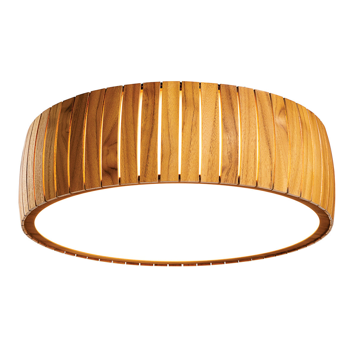 Barrel Natural Teak Wood Veneer 17w LED Flush Mount Ceiling Light