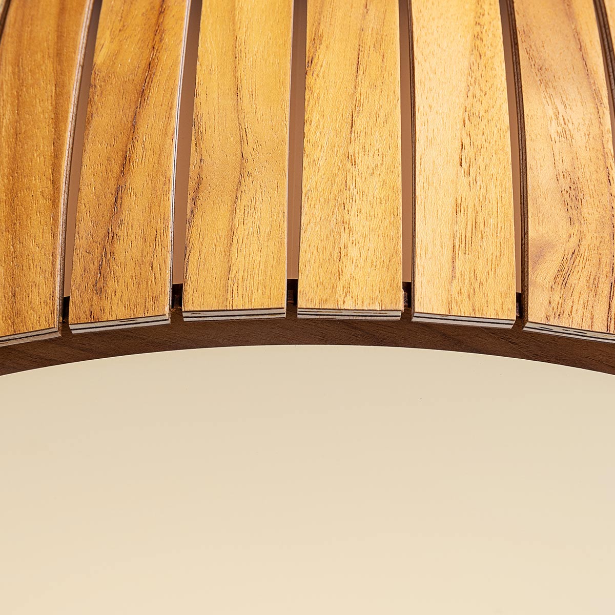 Barrel Natural Teak Wood Veneer 17w LED Flush Mount Ceiling Light