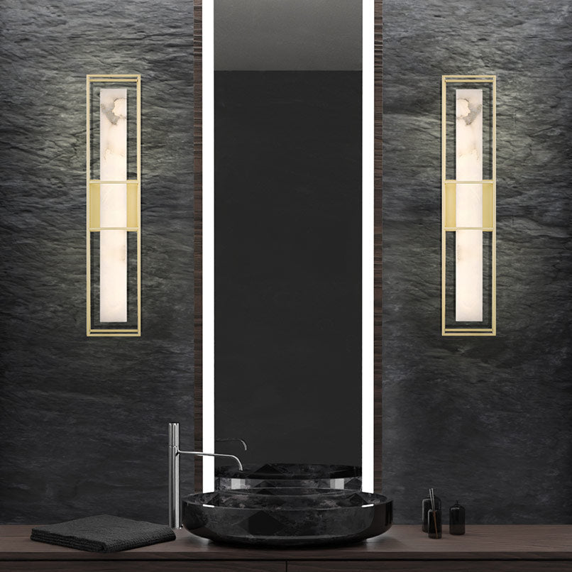 Blakley Large LED IP44 Wall Light in Brushed Gold with Alabaster Stone
