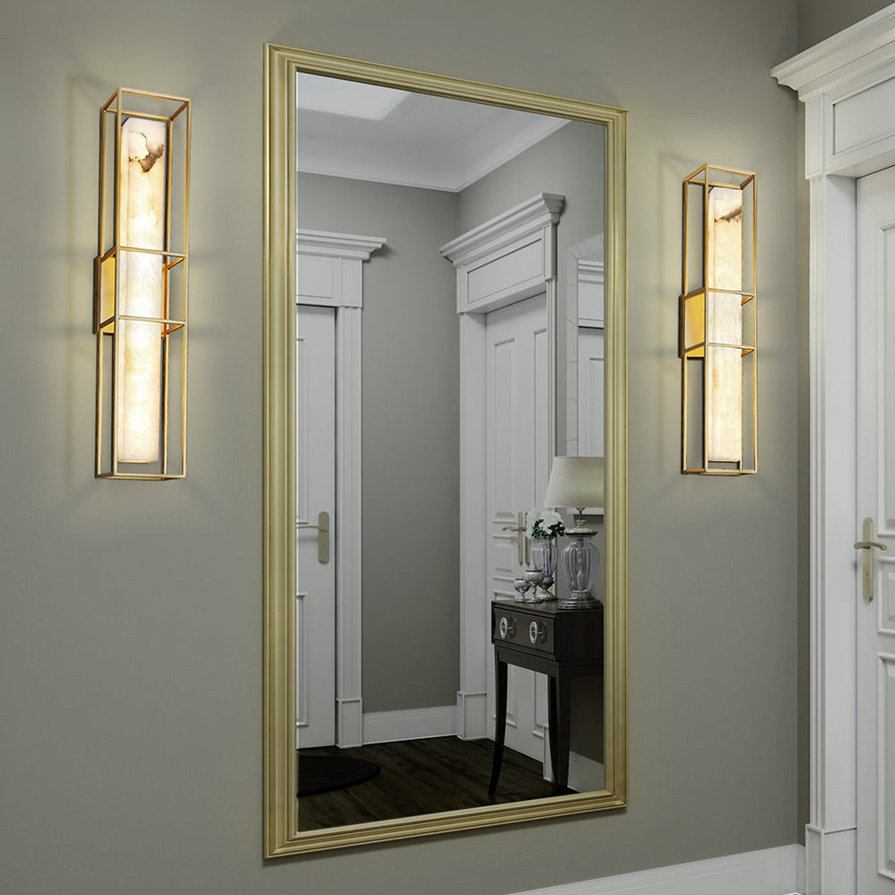 Blakley Large LED IP44 Wall Light in Brushed Gold with Alabaster Stone