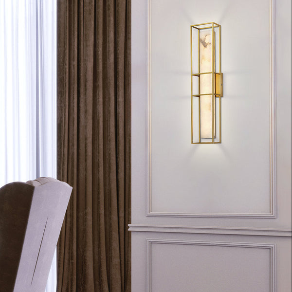 Blakley Large LED IP44 Wall Light in Brushed Gold with Alabaster Stone