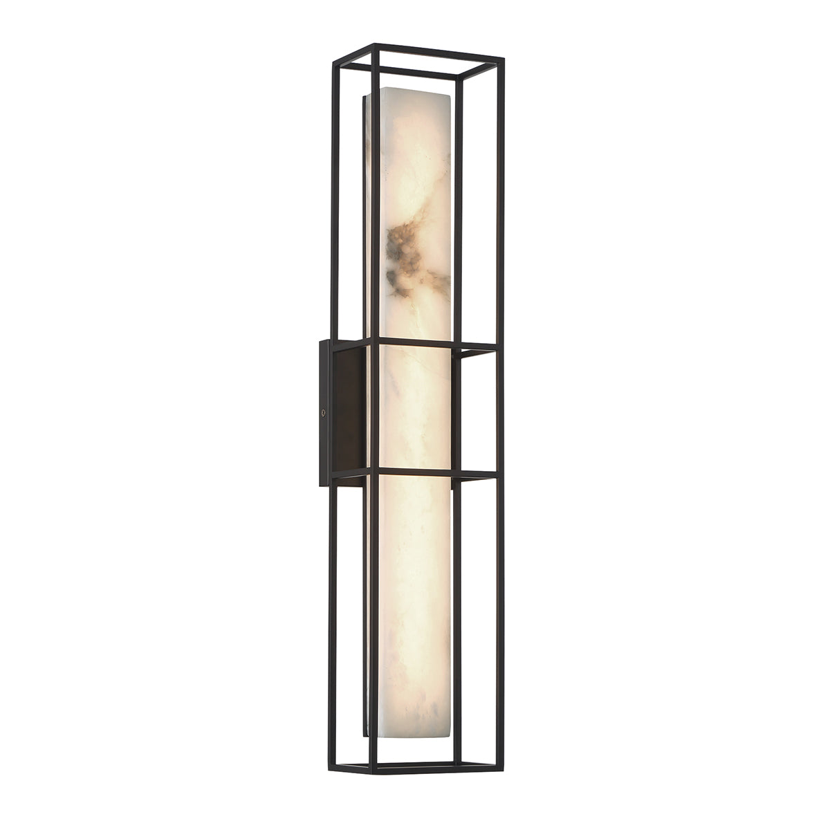 Blakley Large LED IP44 Wall Light in Matte Black with Alabaster Stone