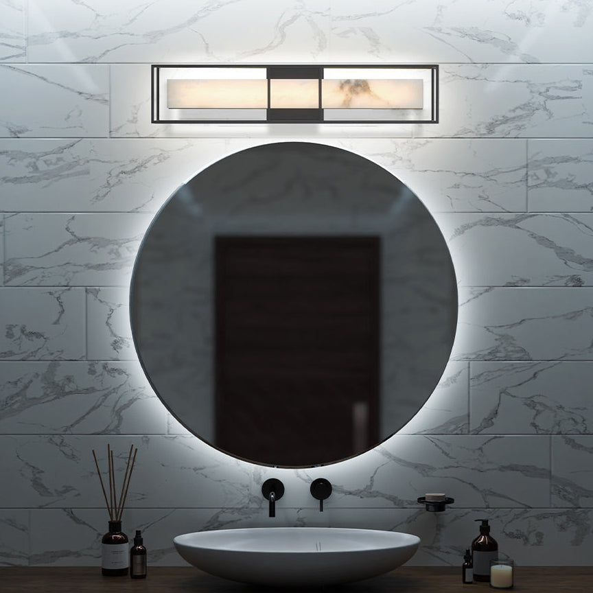 Blakley Large LED IP44 Wall Light in Matte Black with Alabaster Stone