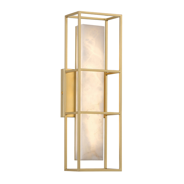 Blakley Medium LED IP44 Wall Light in Brushed Gold with Alabaster Stone