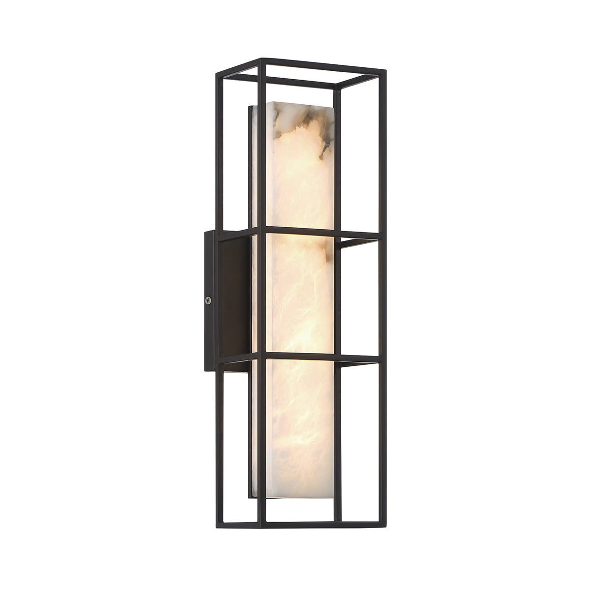 Blakley Medium LED IP44 Wall Light in Matte Black with Alabaster Stone