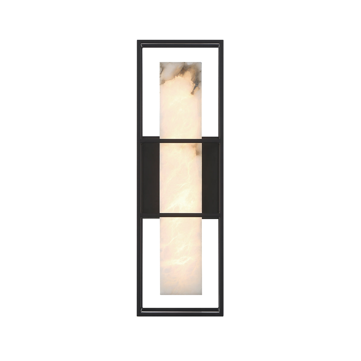 Blakley Medium LED IP44 Wall Light in Matte Black with Alabaster Stone