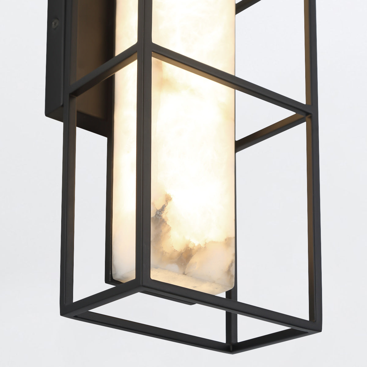 Blakley Medium LED IP44 Wall Light in Matte Black with Alabaster Stone