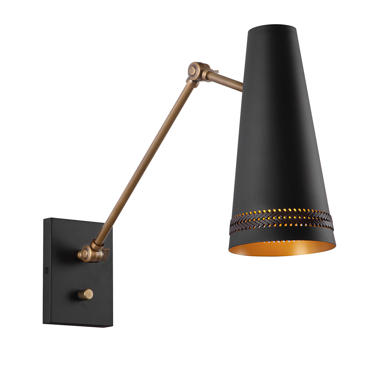 Brickell Adjustable Wall Light in Matte Black with Hazelnut Leather