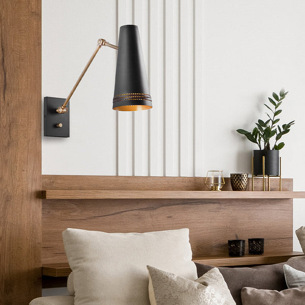Brickell Adjustable Wall Light in Matte Black with Hazelnut Leather