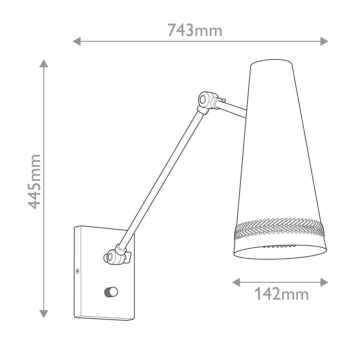 Brickell Adjustable Wall Light in Matte Black with Hazelnut Leather