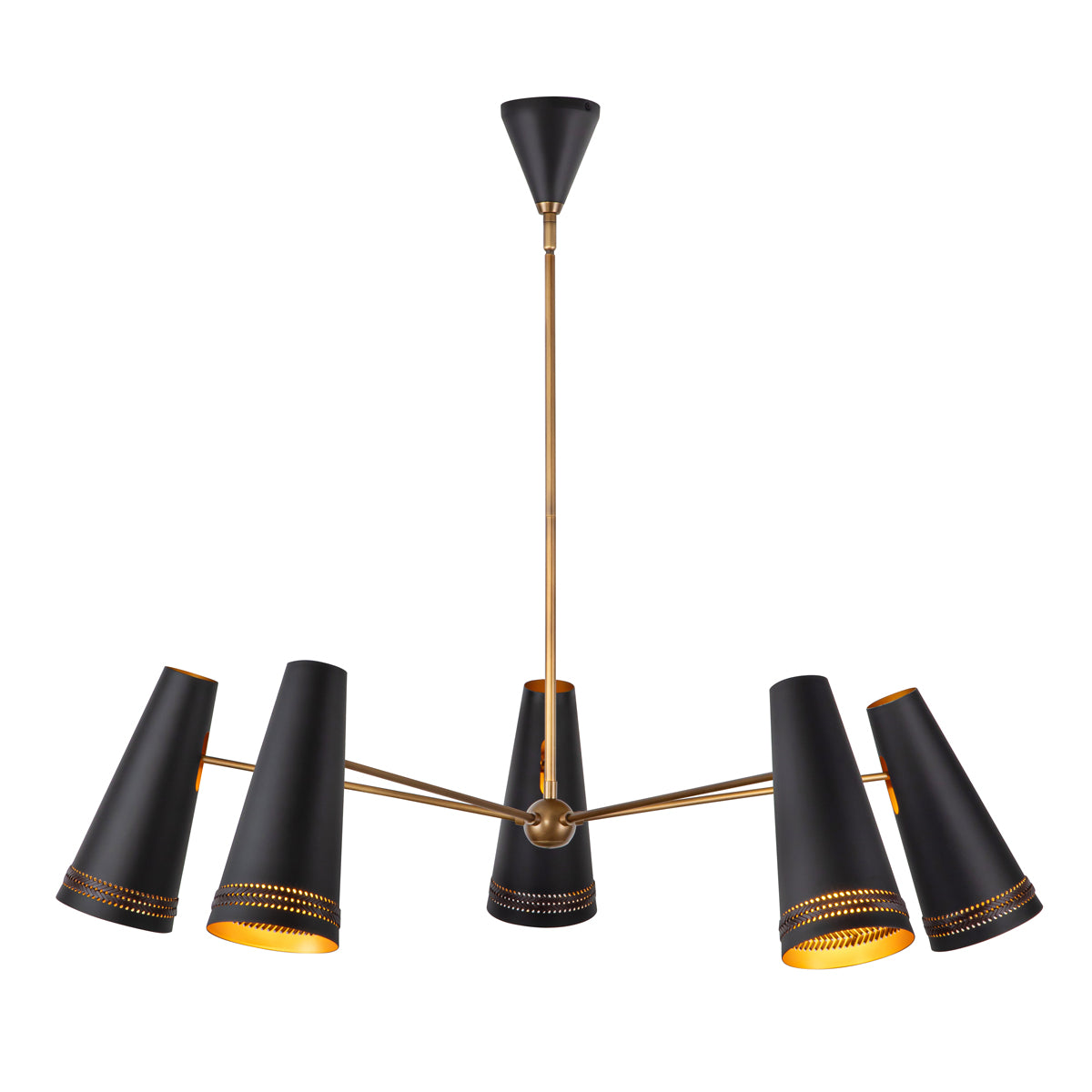 Brickell Five Light Chandelier in Matte Black with Hazelnut Leather