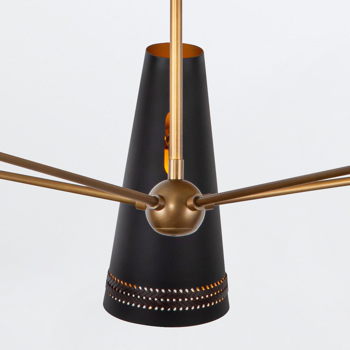 Brickell Five Light Chandelier in Matte Black with Hazelnut Leather