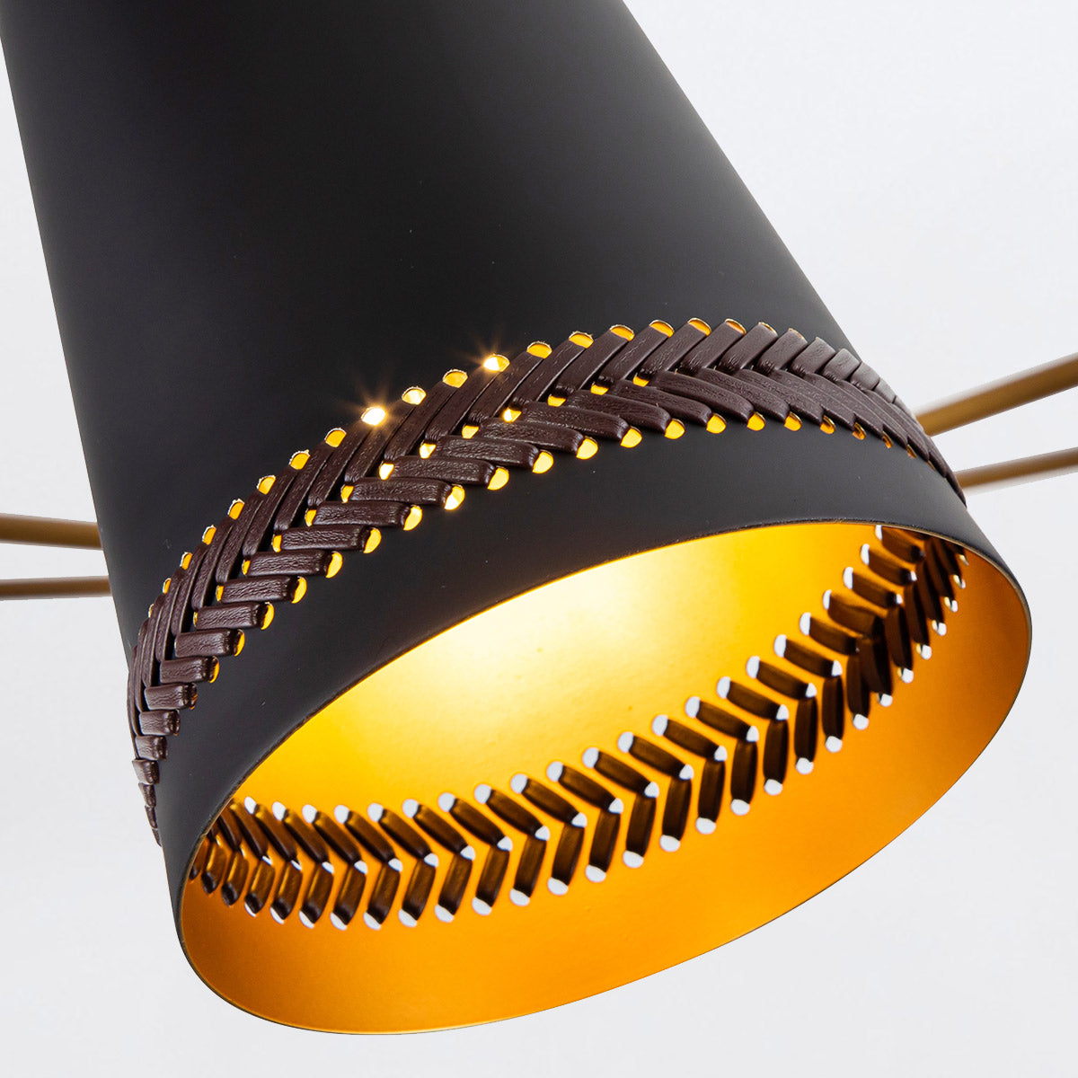Brickell Five Light Chandelier in Matte Black with Hazelnut Leather