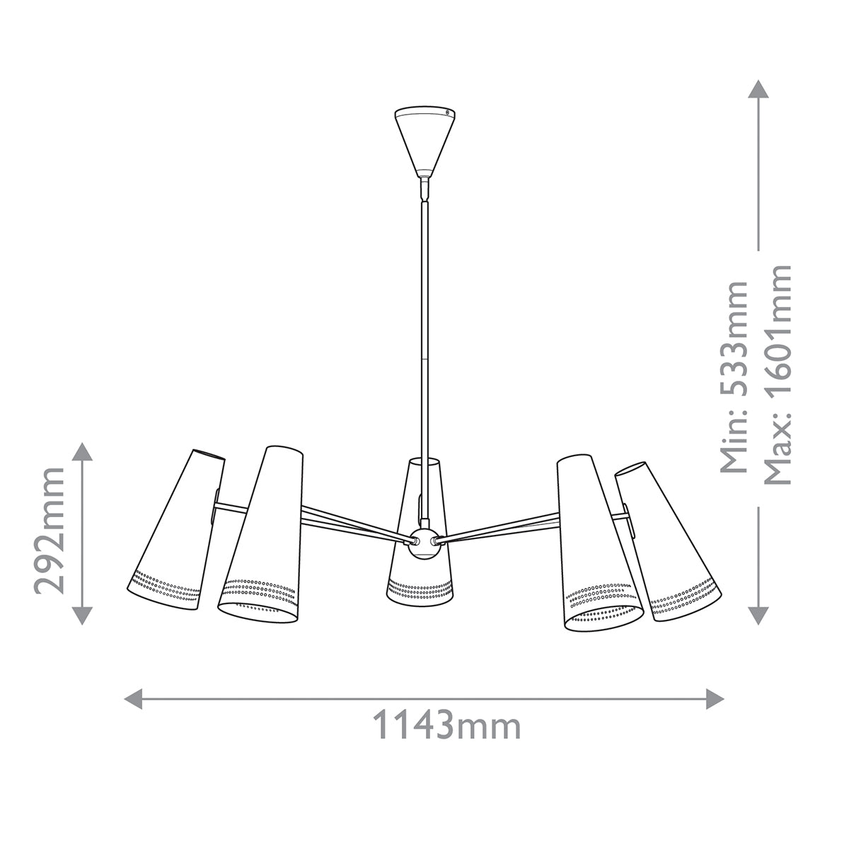 Brickell Five Light Chandelier in Matte Black with Hazelnut Leather