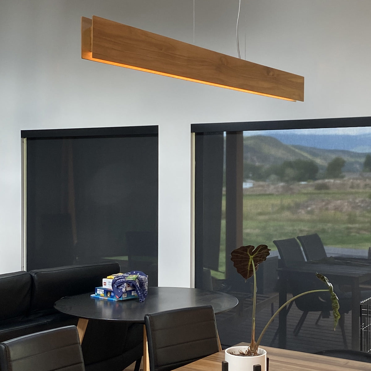 Clean Natural Teak Wood Veneer 29w LED Linear Pendant