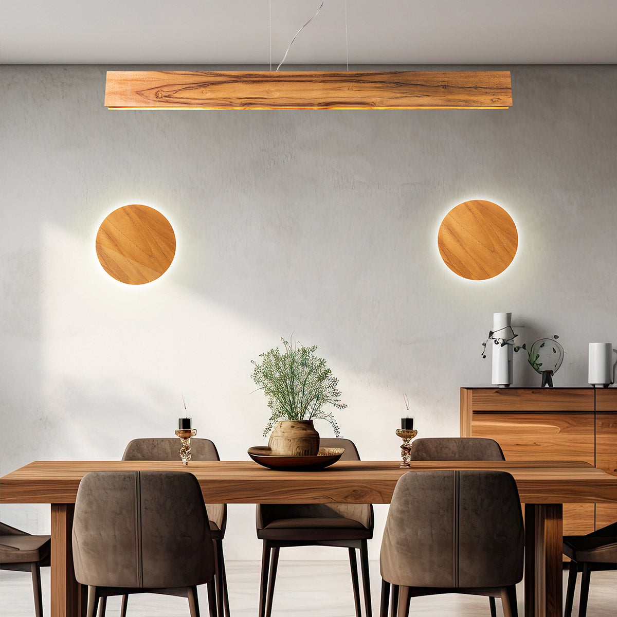 Clean Natural Teak Wood Veneer 29w LED Linear Pendant